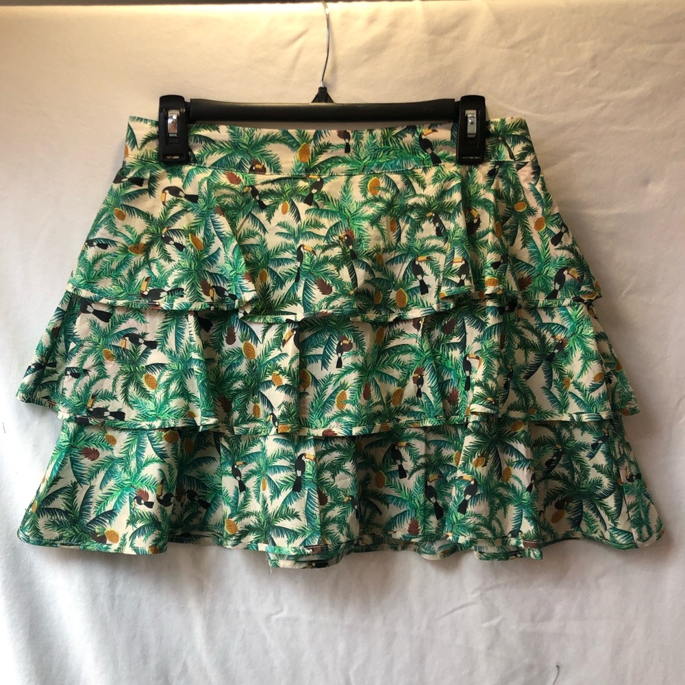 Anthropologie Farm Rio Tropical Toucan Tiered Skirt